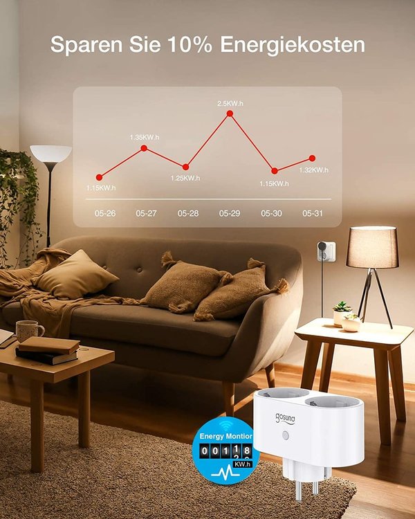 Gosund SP211 Smart WLAN 2er Steckdose App Alexa Stromverbrauch messen Timer